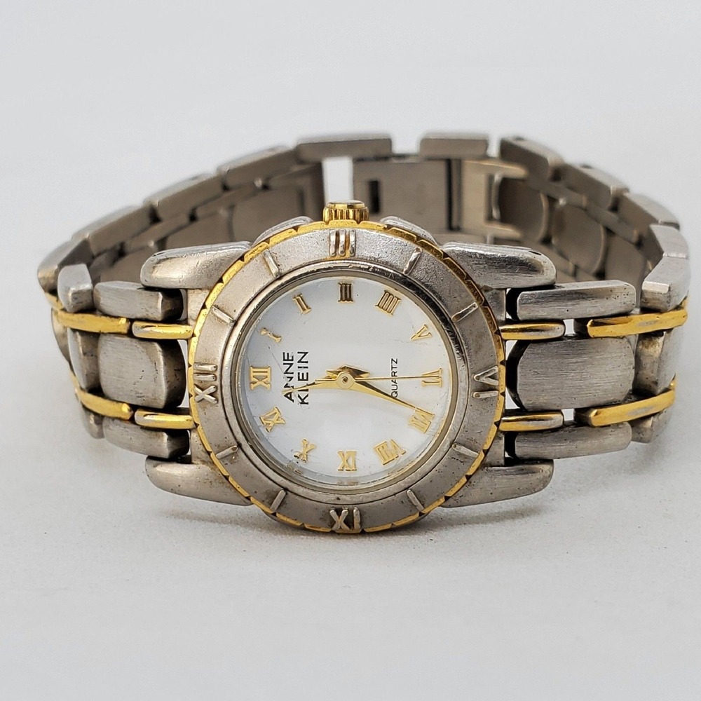 Anne Klein Two Tone 24MM Case White Dial‎ Women's Watch 6.25" New Battery